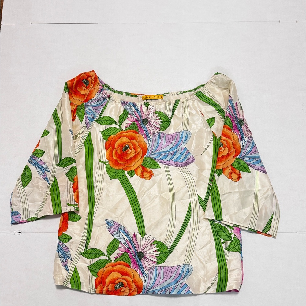 Alice and Olivia Floral Off shoulder Silk top blouse